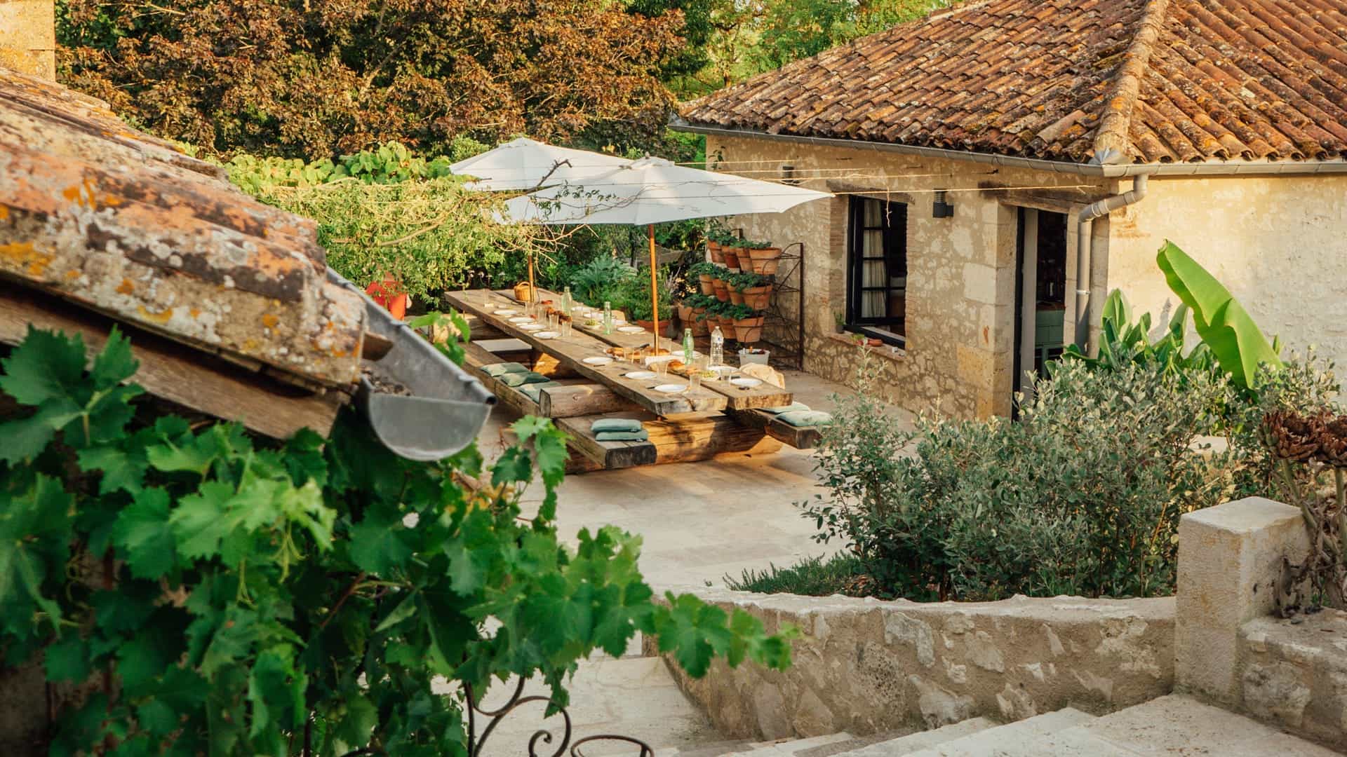 A terrace table at dusk in the South of France